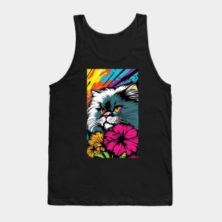 Persian Cat Vibrant Tropical Flower Tall Retro Vintage Digital Pop Art Portrait 5 Tank Top